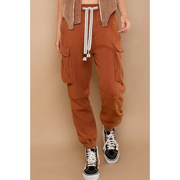 POL Brick Waffle Knit Regular Fit Waffle Knit Cotton Joggers - Picture 5 of 10